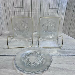 Glass Plates Scalloped Frosted 7-1/4" Salad Dessert KIG INDONESIA LOT OF 4